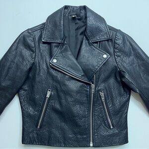 TOPSHOP Leather Biker Jacket Womens Size 6 Black Heavy Cropped Made in India